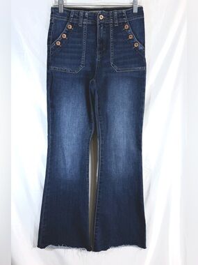 Happily Grey High Rise Flare Jeans With Buttoned Pork Chop Pockets Size 7/28
